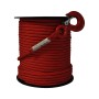 Red textile rope with hook - 10 mm x 50 meters - high tenacity