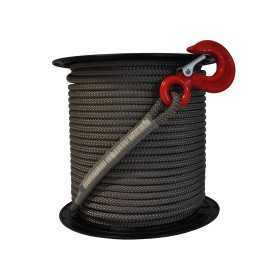 Grey textile rope with hook - 10 mm - 50 metres - high tenacity