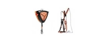 Fall arrester: carabiners, rope, harnesses, alko fall arrester...